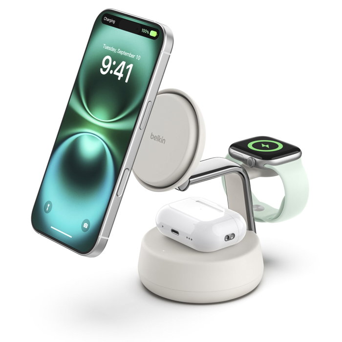 Belkin UltraCharge Pro 25W Qi2 Estación de Carga Magnética 3 en 1 Blanco