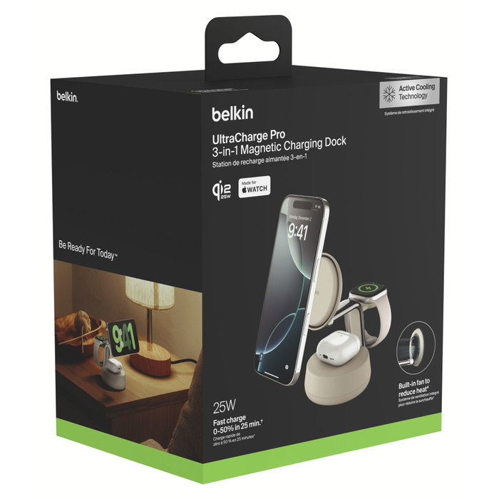 Belkin UltraCharge Pro 25W Qi2 Estación de Carga Magnética 3 en 1 Blanco