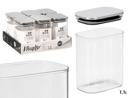 Vivalto Tarro Rectangular Borosilicato 1,1L Tapa Acero Transparente/Plata 12x14.5x8.2 cm (Set de 12)