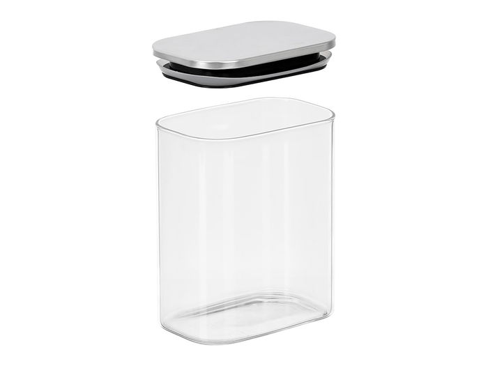 Vivalto Tarro Rectangular Borosilicato 1,1L Tapa Acero Transparente/Plata 12x14.5x8.2 cm (Set de 12)