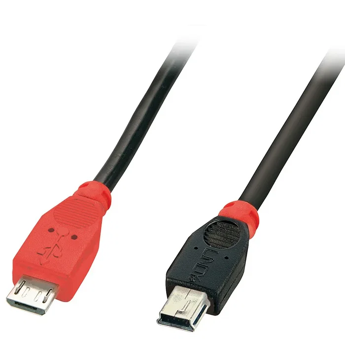 Lindy 31717 Cable USB OTG 2.0 Mini-USB B a Micro-USB B Macho/Macho 0.5m - Negro y Rojo - 480 Mbit/s