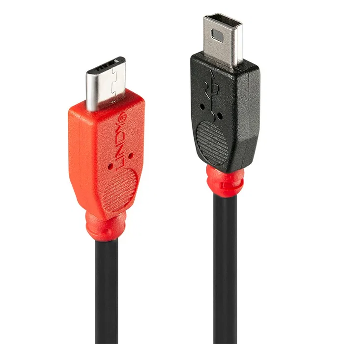 Lindy 31717 Cable USB OTG 2.0 Mini-USB B a Micro-USB B Macho/Macho 0.5m - Negro y Rojo - 480 Mbit/s