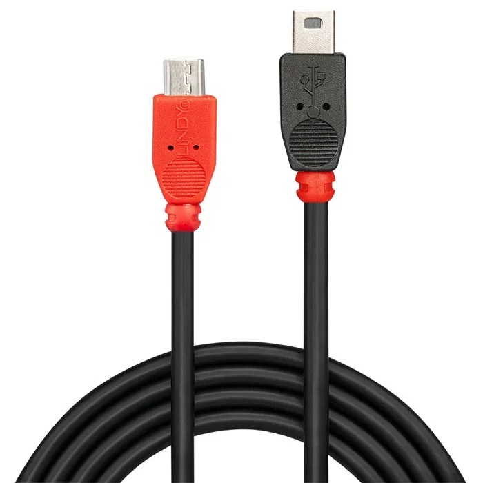 Lindy 31717 Cable USB OTG 2.0 Mini-USB B a Micro-USB B Macho/Macho 0.5m - Negro y Rojo - 480 Mbit/s