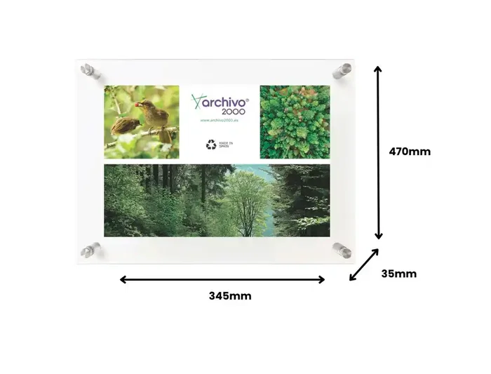 Archivo 2000 Expositor Mural Premium con Separadores A3 Vertical/Horizontal Acrílico Transparente 470x35x345 mm