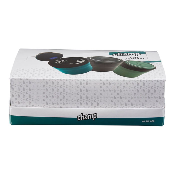 Champ Cenicero Redondo con Tapa y LED, Colores Surtidos en Expositor de 6 Unidades, Ø8 x 7 cm