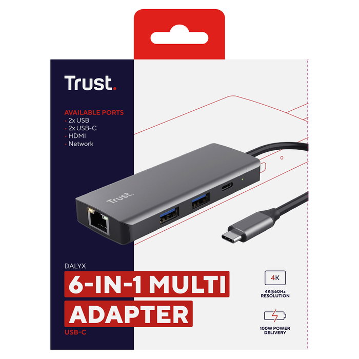 Trust Dalyx Adaptador multipuerto USB-C 6 en 1 Gris