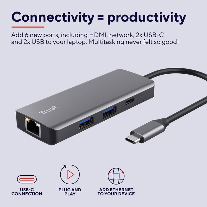 Trust Dalyx Adaptador multipuerto USB-C 6 en 1 Gris