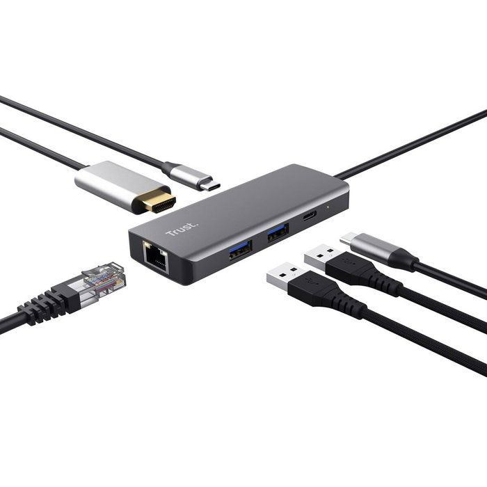 Trust Dalyx Adaptador multipuerto USB-C 6 en 1 Gris