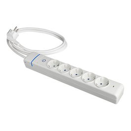 Solera Regleta eléctrica, 5 Tomas Schuko 2P+T, con Interruptor Luminoso Azul y Protector de Sobretensiones, Cable 1.5 m H05VV-F 3G1.5 mm², 16A 250V, IP20, Blanco