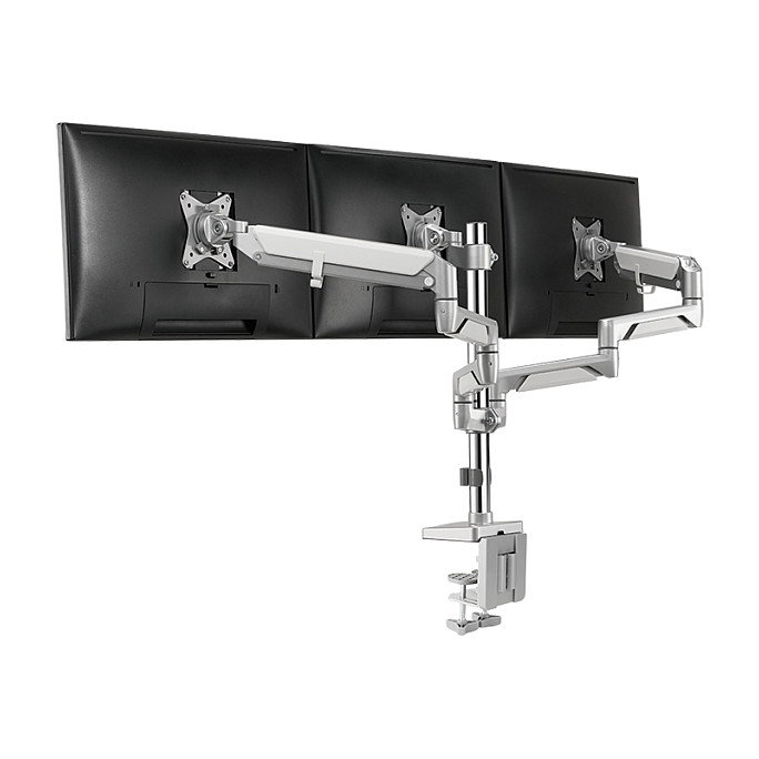 LogiLink BP0090 Soporte para 3 Monitores de 17-32 Pulgadas, hasta 7kg por Brazo, Abrazadera de Escritorio, Plata