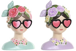 DKD Home Decor Figura de Resina Chica - Pack de 2 Surtido Azul y Rosa