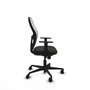 Silla de oficina Jorquera con mecanismo Sincro tapizada con Tela color Negro y malla color Blanco. Equipada con lumbar 1D, Brazos 1D y Ruedas 65mm nailon
