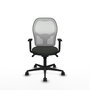 Silla de oficina Jorquera con mecanismo Sincro tapizada con Tela color Negro y malla color Blanco. Equipada con lumbar 1D, Brazos 1D y Ruedas 65mm nailon