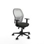 Silla de oficina Jorquera con mecanismo Sincro tapizada con Tela color Negro y malla color Blanco. Equipada con lumbar 1D, Brazos 1D y Ruedas 65mm nailon