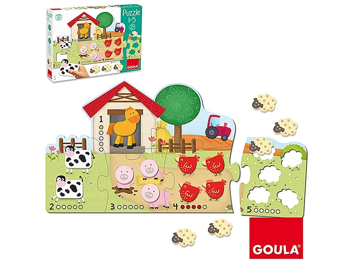 GOULA Puzzle 1-5 de Granja con Piezas de Madera y Cartón