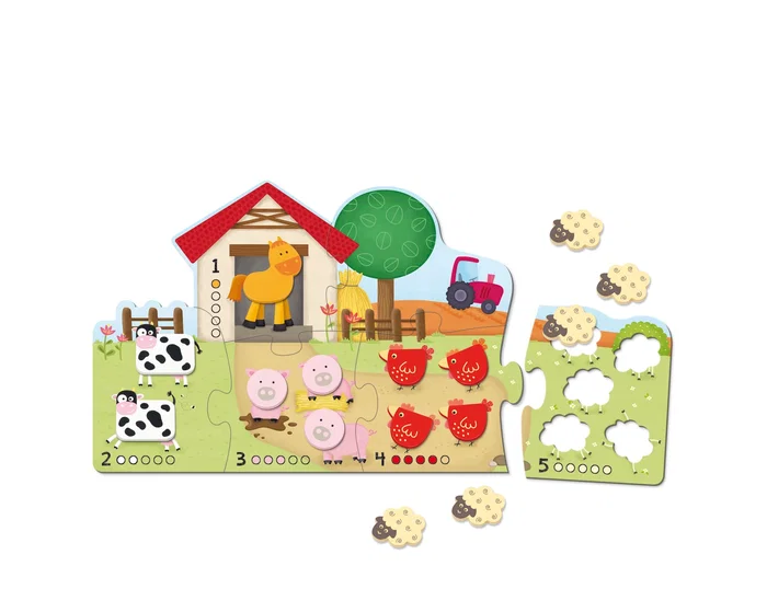 GOULA Puzzle 1-5 de Granja con Piezas de Madera y Cartón
