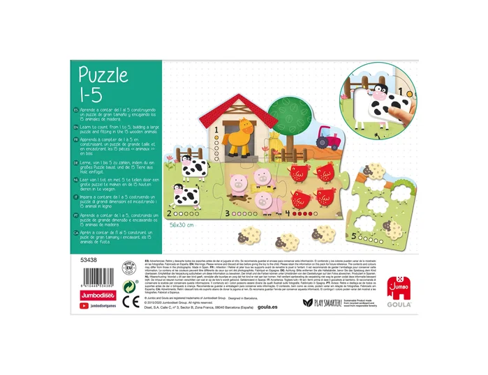 GOULA Puzzle 1-5 de Granja con Piezas de Madera y Cartón