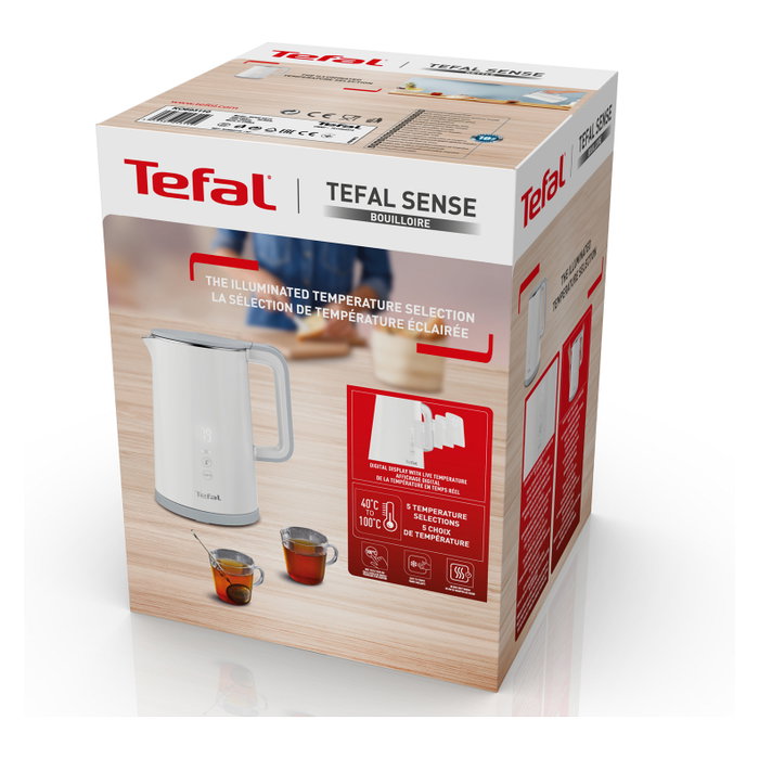 Tefal Sense KO6931 Hervidor Eléctrico 1,5 L Blanco/Acero Inoxidable
