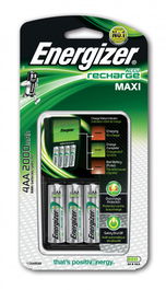 Energizer Cargador de Baterías E300321201 para Interior, Tecnología NiMH, Compatible con Pilas AA y AAA, Negro