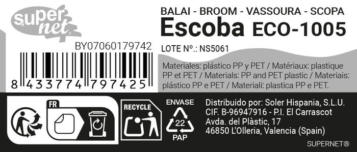 Inde Escoba Eco-1005 Supernet - Dimensiones: 31.1 cm (Largo) x 10.9 cm (Alto) x 8.8 cm (Ancho), Peso: 6.51 kg (24 Unidades)