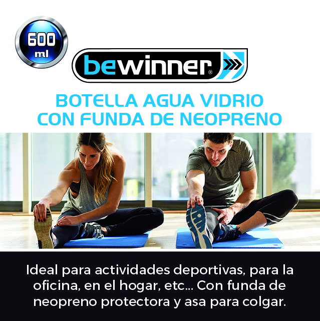 Bewinner Botella de Agua de Vidrio con Funda 600 ml (7.2x7.2x24.5 cm) (24 Unidades)