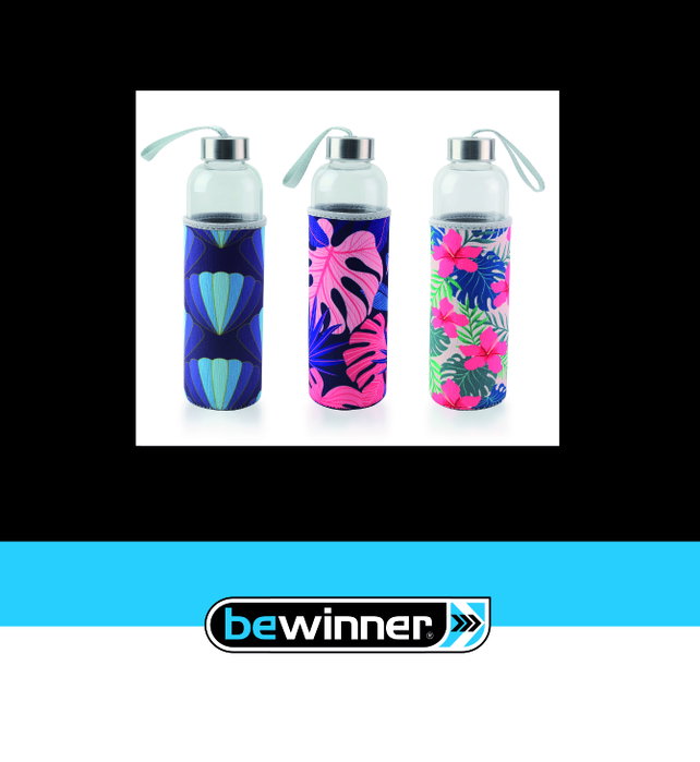 Bewinner Botella de Agua de Vidrio con Funda 600 ml (7.2x7.2x24.5 cm) (24 Unidades)