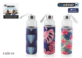 Bewinner Botella de Agua de Vidrio con Funda 600 ml (7.2x7.2x24.5 cm) (24 Unidades)