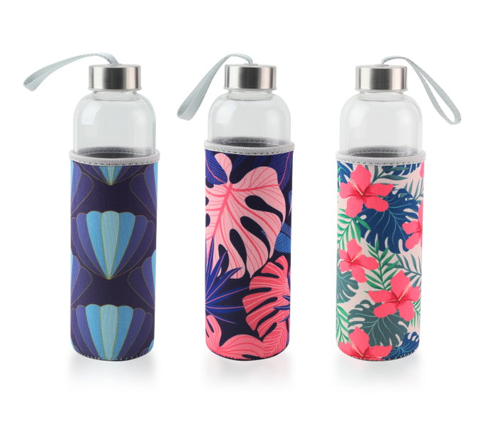 Bewinner Botella de Agua de Vidrio con Funda 600 ml (7.2x7.2x24.5 cm) (24 Unidades)