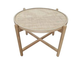 DKD Home Decor Mesa de Centro Paulownia y Ratán 66x66x45 Natural