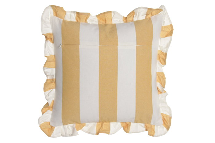 DKD Home Decor Cojín de Algodón Reciclado con Volantes y Rayas Amarillo 45x45 cm