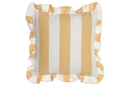 DKD Home Decor Cojín de Algodón Reciclado con Volantes y Rayas Amarillo 45x45 cm