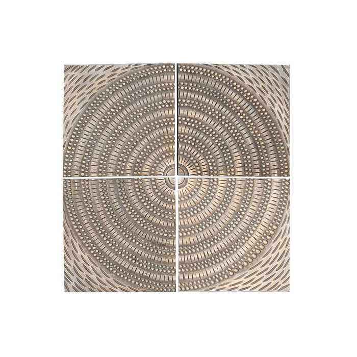 DKD Home Decor Set de 4 Decoraciones de Pared Círculo Dorado en MDF y Mango
