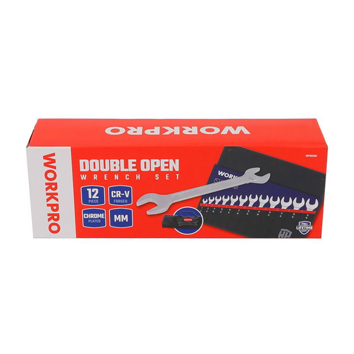 Workpro Juego 12 Piezas Llave Fija Acero Cromo Vanadio Cromada Acabado Mate Cumple ANSI
