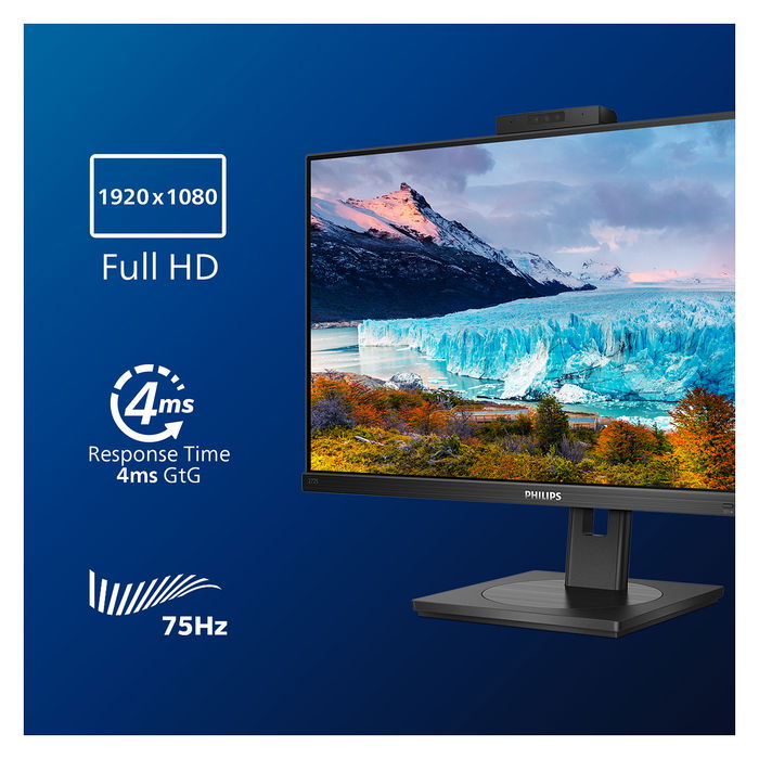 Philips 272S1MH Monitor 27" Full HD IPS 75Hz, HDMI DisplayPort USB 3.2, Altavoces, Cámara 2MP, Adaptive Sync, Negro - 68.6 cm (27")