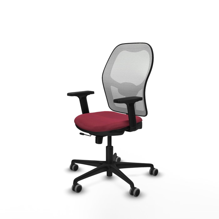 PIQUERAS Y CRESPO Silla de oficina Jorquera con mecanismo Sincro/Traslack, Tela Granate y Malla Blanca