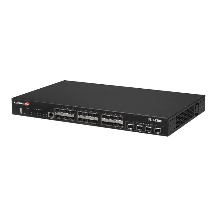 Edimax FS-5428X Switch Gestionado L2+ de 28 Puertos Gigabit SFP con 4 Puertos 10GbE SFP+, Rack 1U, 128 Gbit/s, Negro
