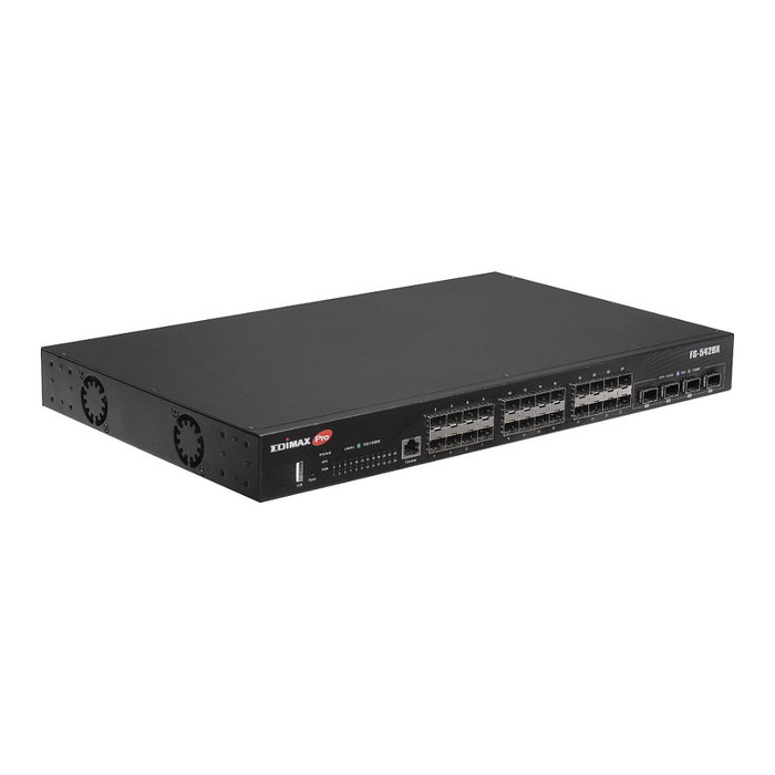 Edimax FS-5428X Switch Gestionado L2+ de 28 Puertos Gigabit SFP con 4 Puertos 10GbE SFP+, Rack 1U, 128 Gbit/s, Negro