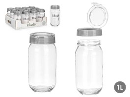 VIVALTO Bote con Tapa de 1 Litro, Cristal Gris Transparente, Apto Lavavajillas, Dimensiones 9.5x19x9 cm (Set de 12)