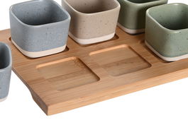 DKD Home Decor Aperitivo Set de 7 Piezas Porcelana y Bambú Multicolor 21.6 x 15 x 1.5 cm