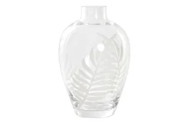 DKD Home Decor Jarrón de Cristal Grabado Hojas Transparente