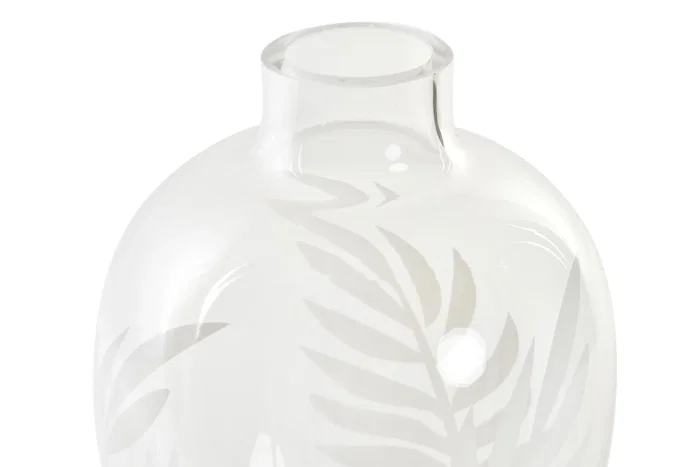DKD Home Decor Jarrón de Cristal Grabado Hojas Transparente