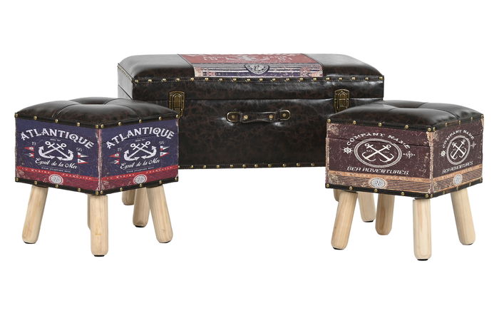 DKD Home Decor Baul Atlantico Multicolor Marron 40 x 45 x 70 cm Set de 3