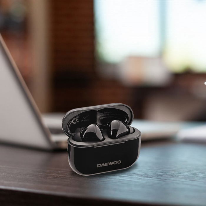 Daewoo Auriculares Inalámbricos TWS Bluetooth 5.3, Negro, Batería 40mAh (auriculares) y 500mAh (estuche)