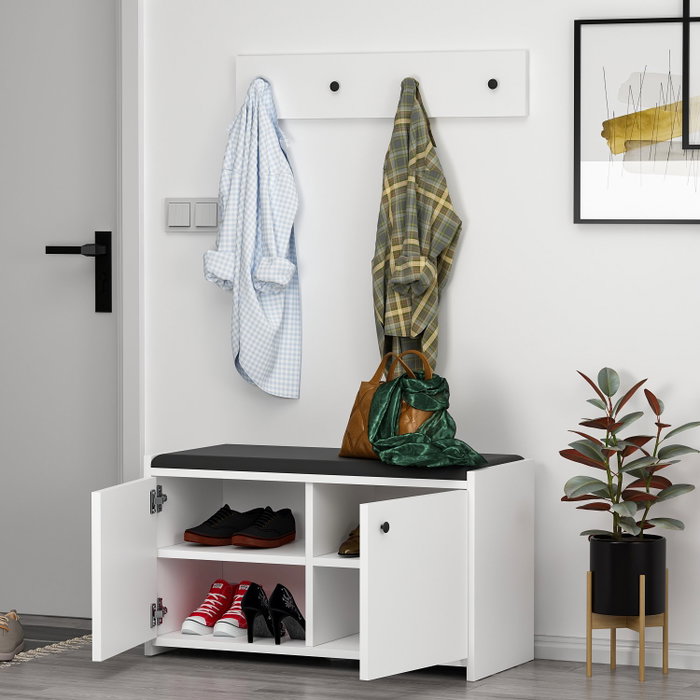 Hanah Home Zapatero Escandinavo Zen White, Mueble de Entrada con Almacenamiento, Color Blanco