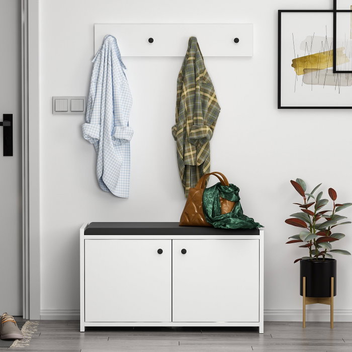 Hanah Home Zapatero Escandinavo Zen White, Mueble de Entrada con Almacenamiento, Color Blanco