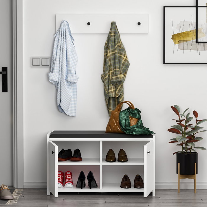Hanah Home Zapatero Escandinavo Zen White, Mueble de Entrada con Almacenamiento, Color Blanco