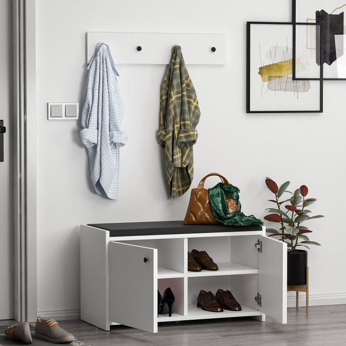 Hanah Home Zapatero Escandinavo Zen White, Mueble de Entrada con Almacenamiento, Color Blanco