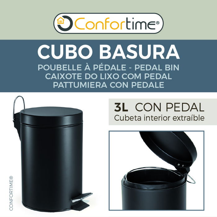 Confortime Cubo Basura Metal con Pedal 3 Litros Negro 17 x 25.7 x 22 cm (6 Unidades)