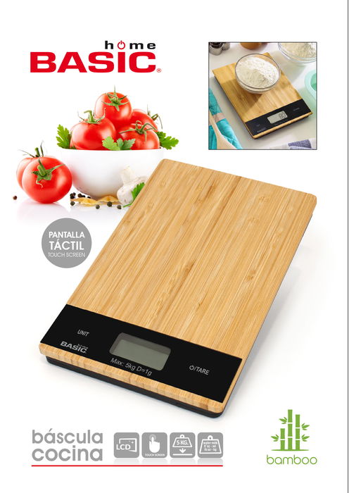 Inde Báscula Cocina Digital Cuadrada Bambú 5 kg con Dimensiones 21.5 x 15 x 1.6 cm (12 Unidades)
