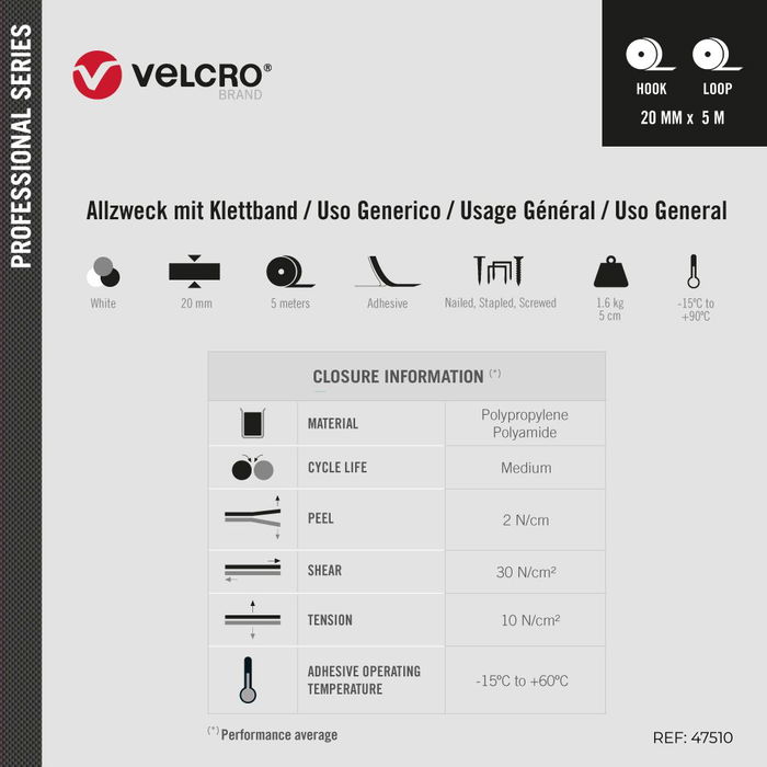 Velcro Cinta Adhesiva Extrafina Blanca 20 mm x 5m